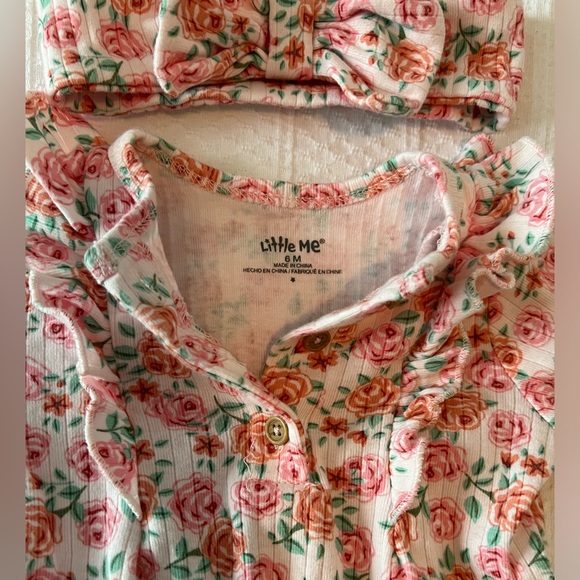 Little Me Matching Set, Pink Roses Print, Size 6M - Picture 3 of 6